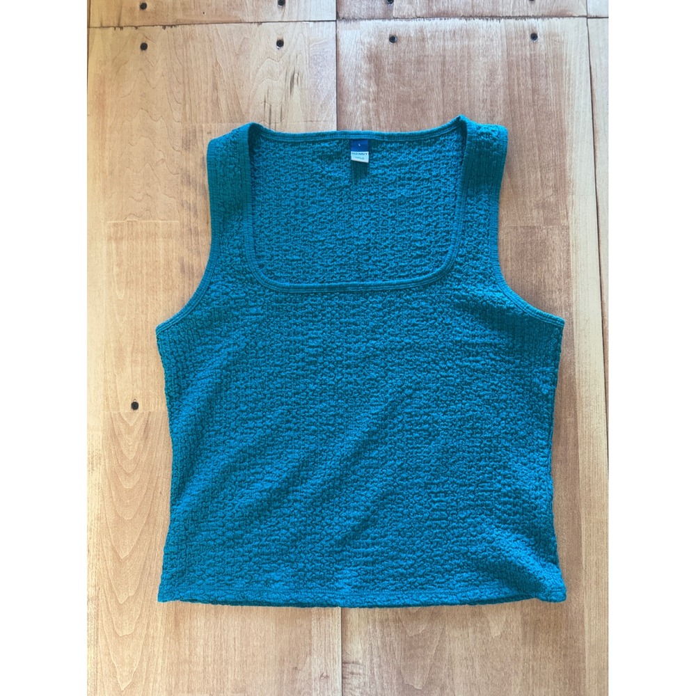 Old Navy Womens Teal Blue Popcorn Bubble Crinkle Square Neck Tank Top Large‎